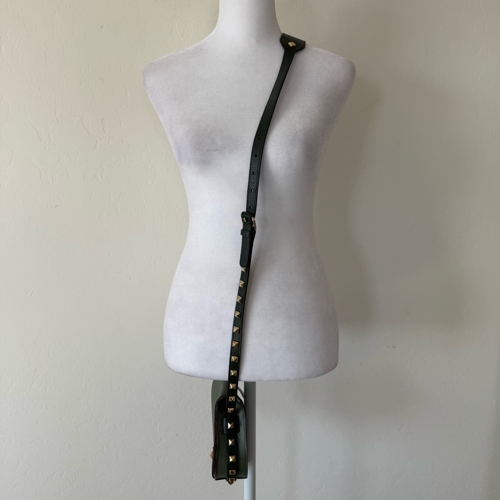 Rebecca Minkoff Mini Skylar Olive Green Gold Studded Cross Body Saddle Bag Purse - Picture 3 of 9